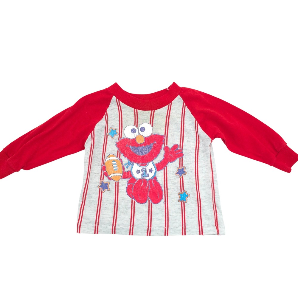 Vintage Sesame Street Toddler Elmo Football Raglan Long Sleeve Shirt Size 2T